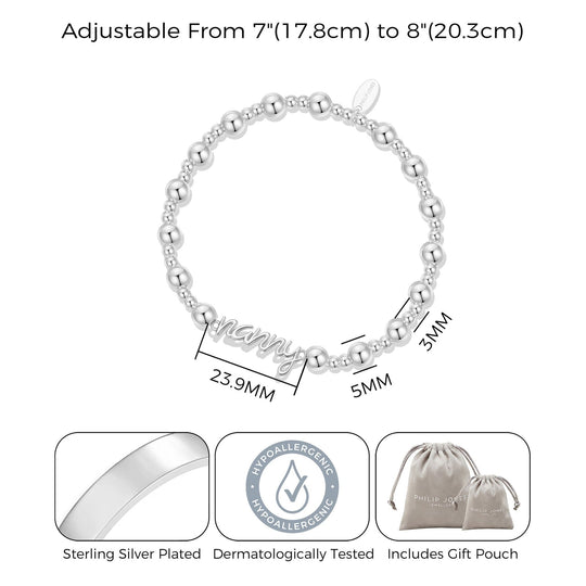 Silver Plated Nanny Beaded Stretch Bracelet - Philip Jones Jewellery
