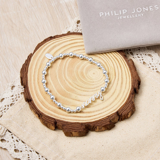 Silver Plated Nanny Beaded Stretch Bracelet - Philip Jones Jewellery