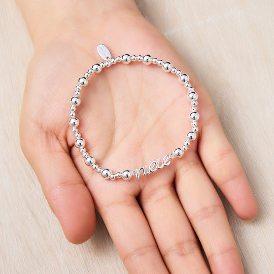 Silver Plated Niece Beaded Stretch Bracelet - Philip Jones Jewellery