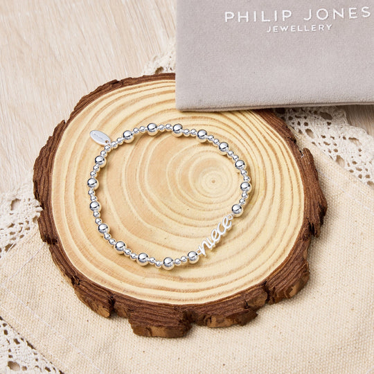 Silver Plated Niece Beaded Stretch Bracelet - Philip Jones Jewellery