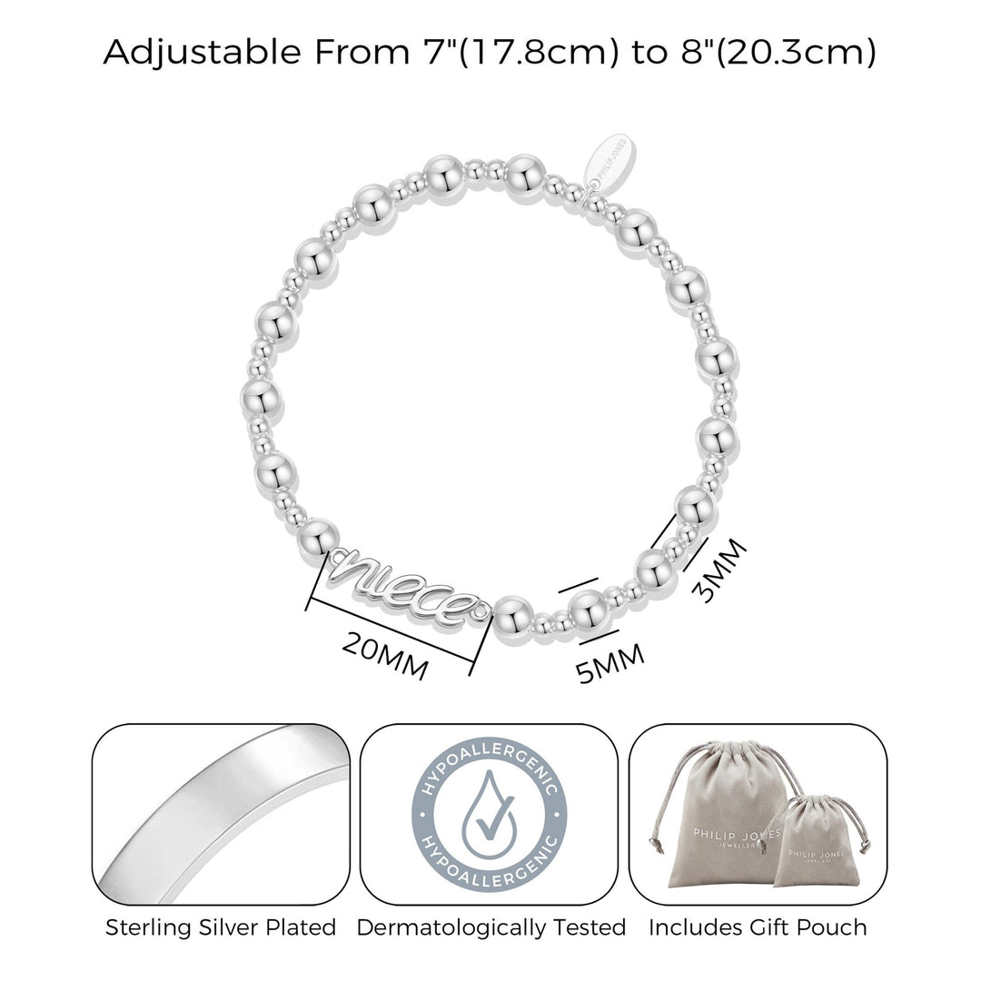 Silver Plated Niece Beaded Stretch Bracelet - Philip Jones Jewellery