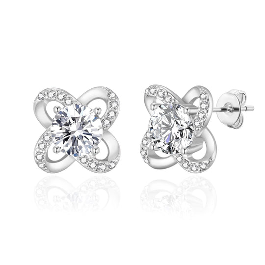 Silver Plated Orbit Earrings Created with Zircondia® Crystals - Philip Jones Jewellery