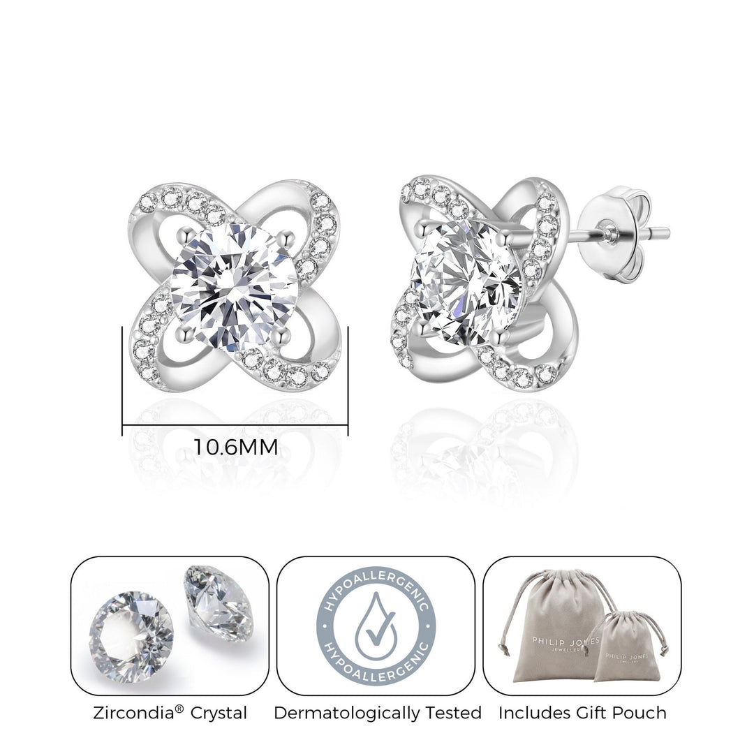 Silver Plated Orbit Earrings Created with Zircondia® Crystals - Philip Jones Jewellery