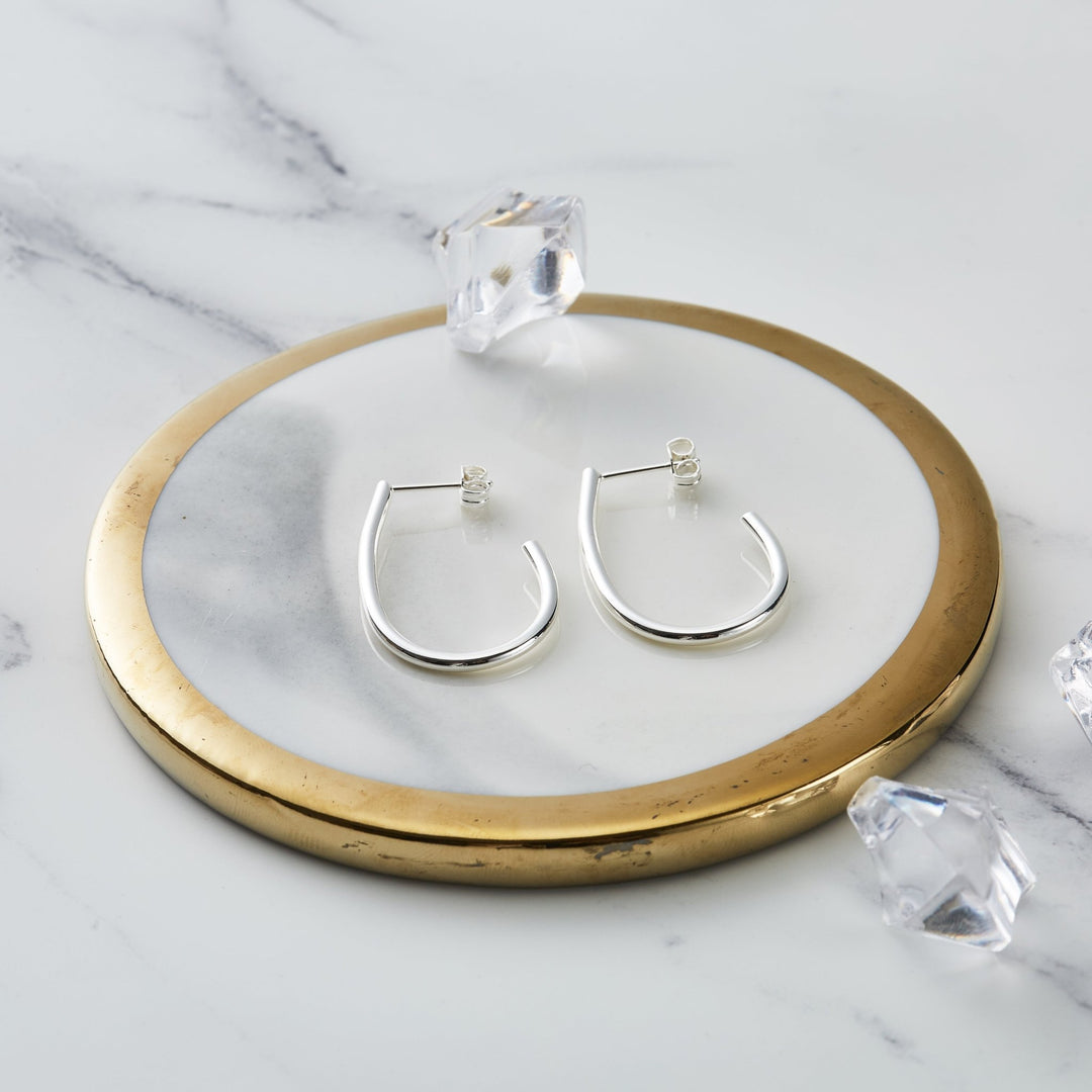 Silver Plated Oval Hoop Earrings - Philip Jones Jewellery