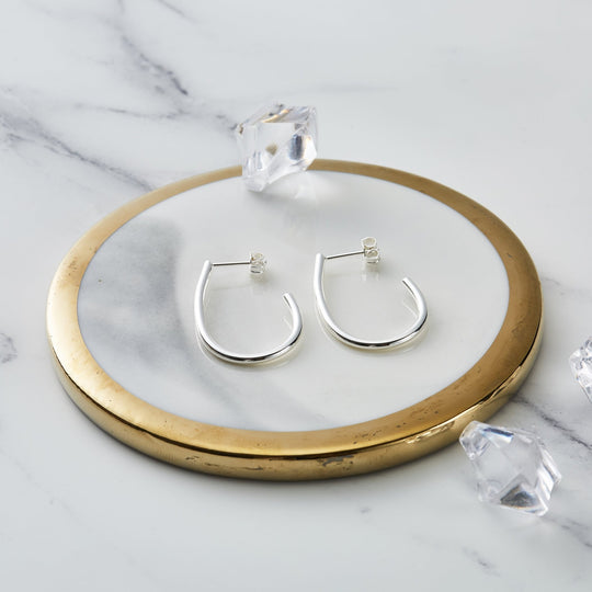 Silver Plated Oval Hoop Earrings - Philip Jones Jewellery