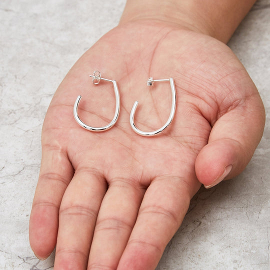 Silver Plated Oval Hoop Earrings - Philip Jones Jewellery