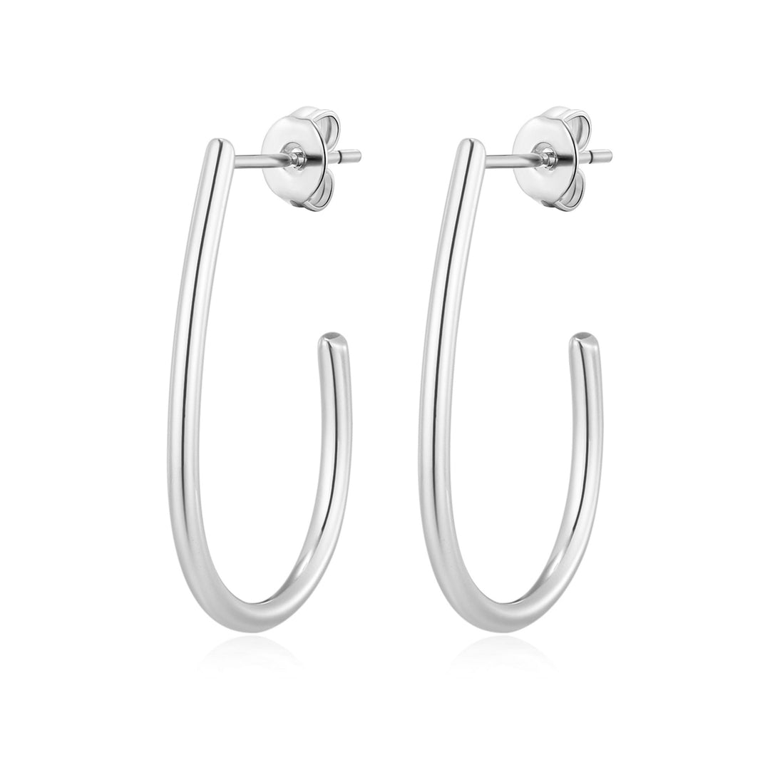 Silver Plated Oval Hoop Earrings - Philip Jones Jewellery