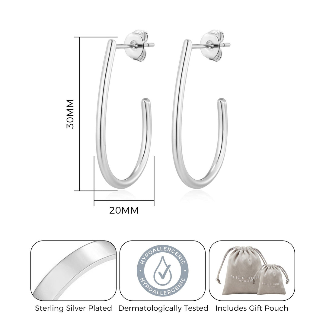 Silver Plated Oval Hoop Earrings - Philip Jones Jewellery