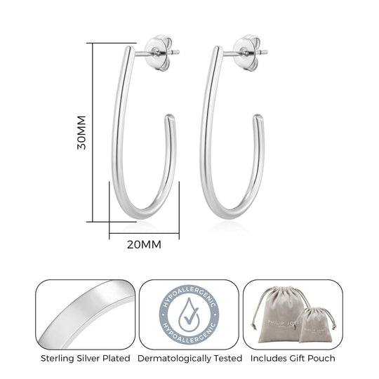 Silver Plated Oval Hoop Earrings - Philip Jones Jewellery