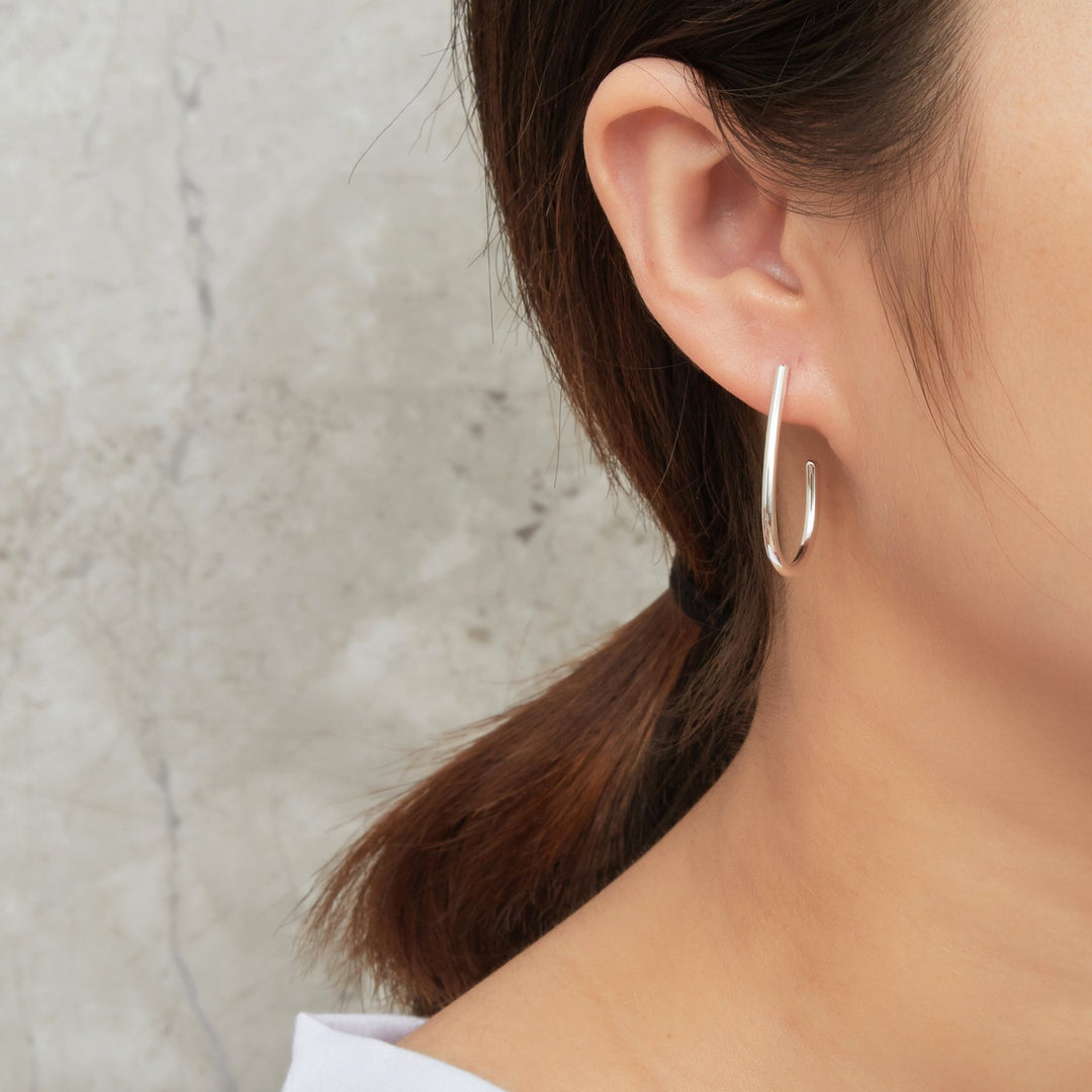 Silver Plated Oval Hoop Earrings - Philip Jones Jewellery