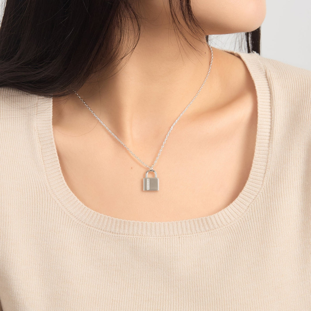 Silver Plated Padlock Necklace Created with Zircondia® Crystals - Philip Jones Jewellery