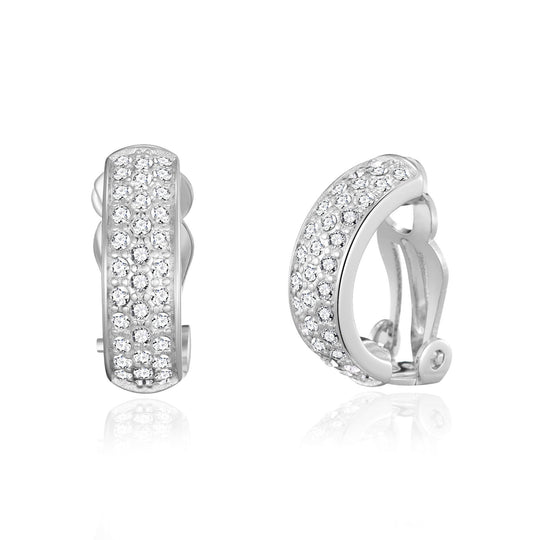 Silver Plated Pave Clip On Earrings Created with Zircondia® Crystals - Philip Jones Jewellery