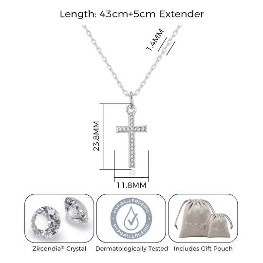Silver Plated Pave Cross Necklace Created with Zircondia® Crystals - Philip Jones Jewellery