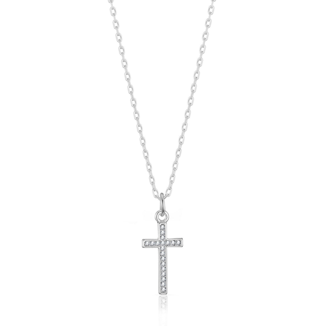 Silver Plated Pave Cross Necklace Created with Zircondia® Crystals - Philip Jones Jewellery