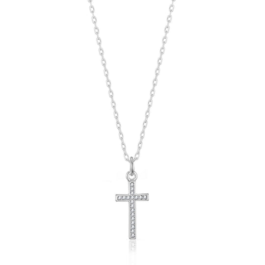 Silver Plated Pave Cross Necklace Created with Zircondia® Crystals - Philip Jones Jewellery