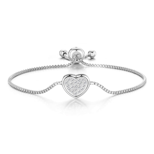 Silver Plated Pave Heart Friendship Bracelet Created with Zircondia® Crystals - Philip Jones Jewellery