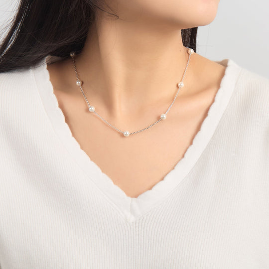 Silver Plated Pearl Chain Necklace - Philip Jones Jewellery