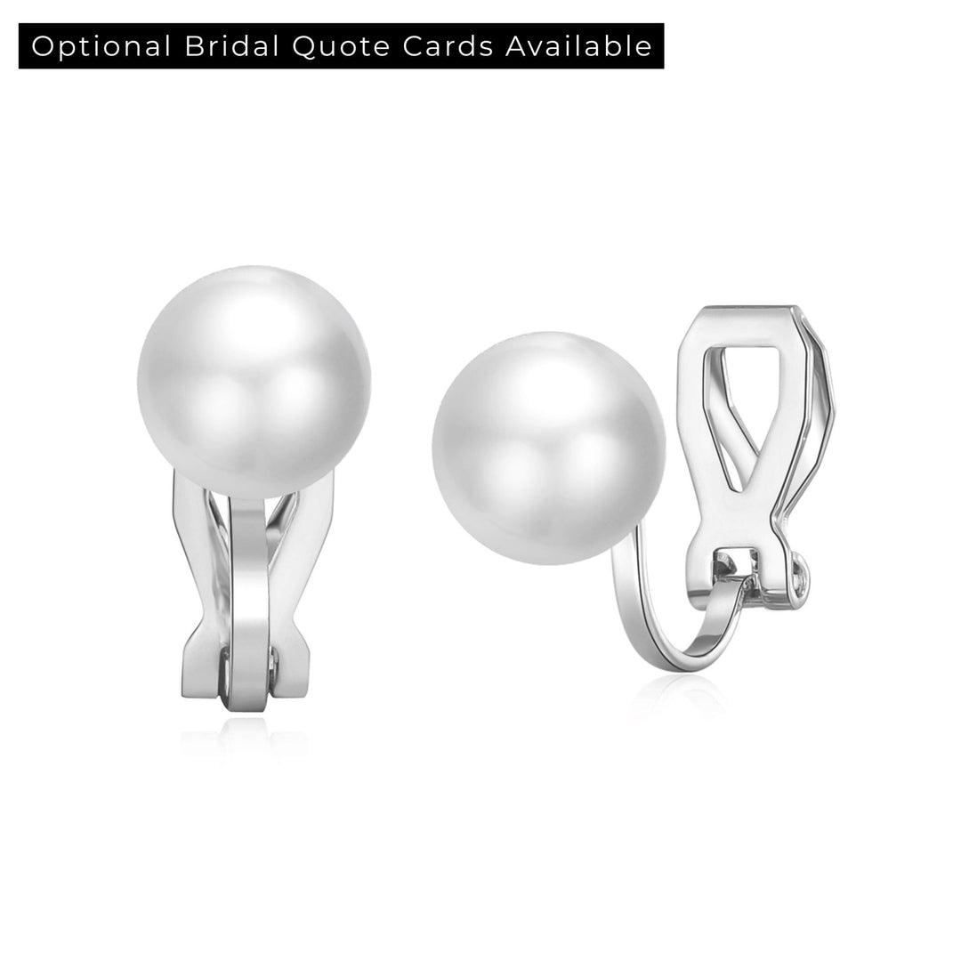Silver Plated Pearl Clip On Bridal Earrings - Philip Jones Jewellery