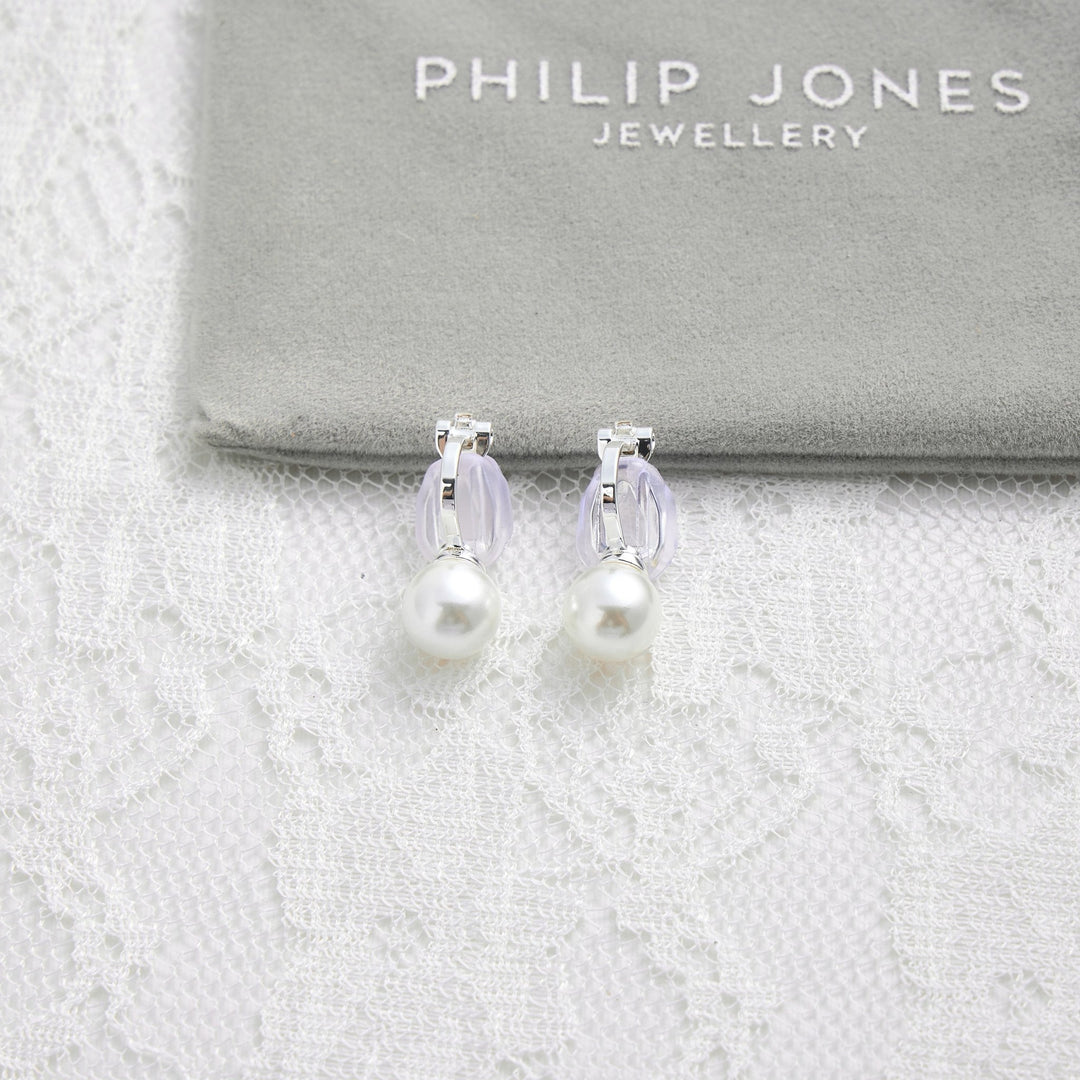 Silver Plated Pearl Clip On Bridal Earrings - Philip Jones Jewellery