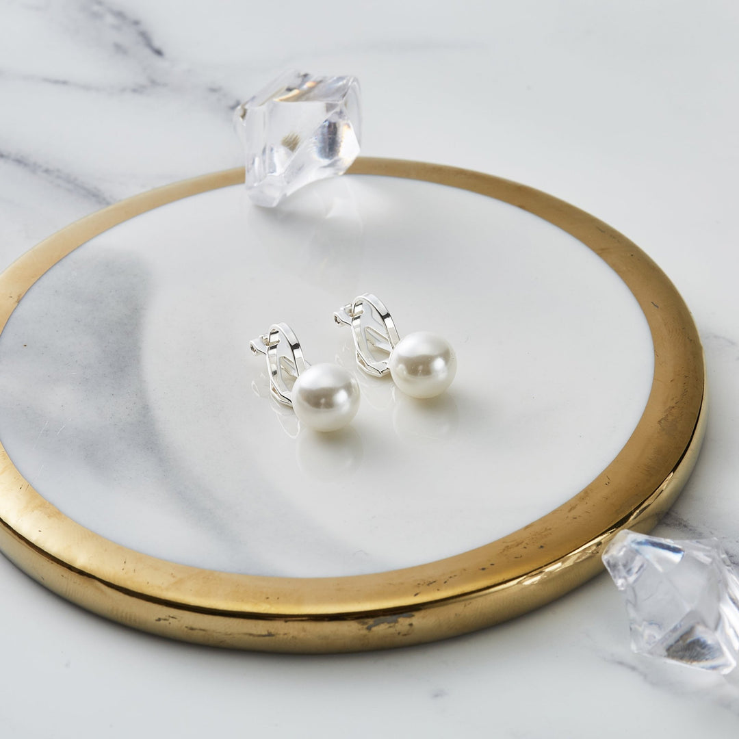 Silver Plated Pearl Clip On Earrings - Philip Jones Jewellery