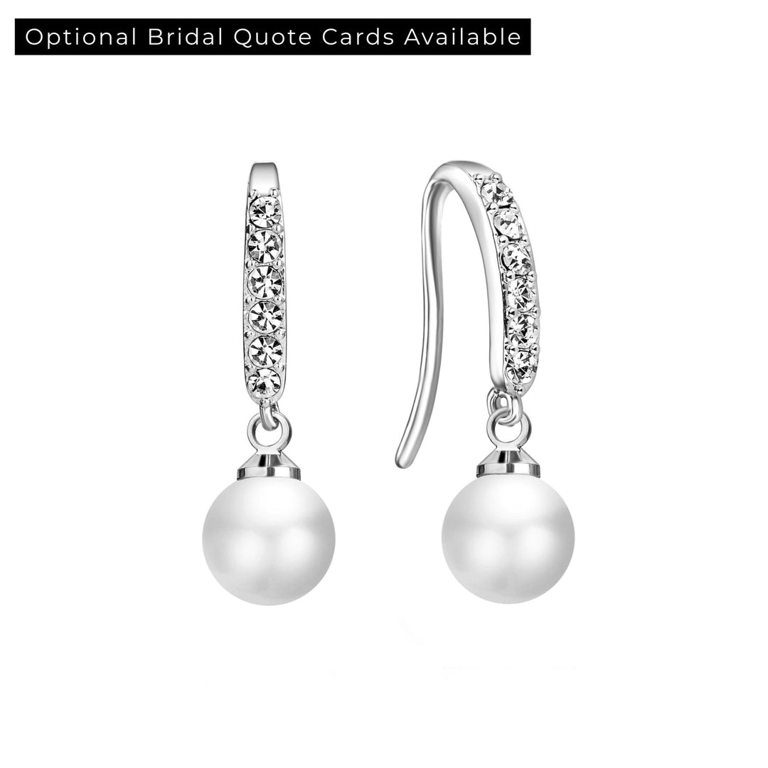 Silver Plated Pearl Drop Bridal Earrings Created with Zircondia® Crystals - Philip Jones Jewellery