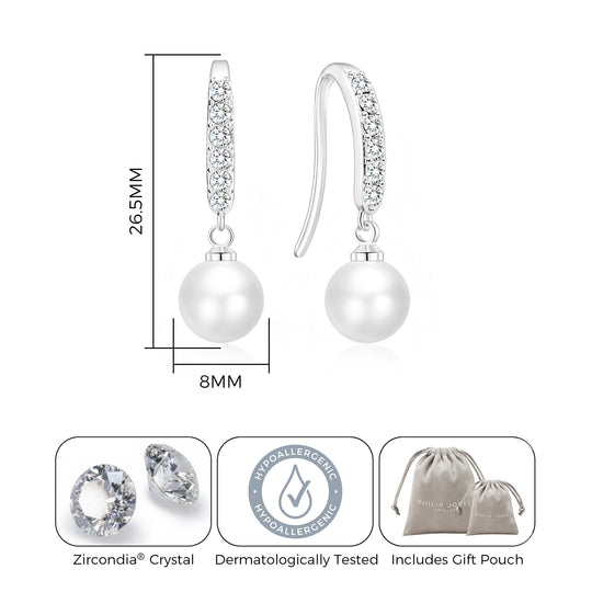 Silver Plated Pearl Drop Bridal Earrings Created with Zircondia® Crystals - Philip Jones Jewellery