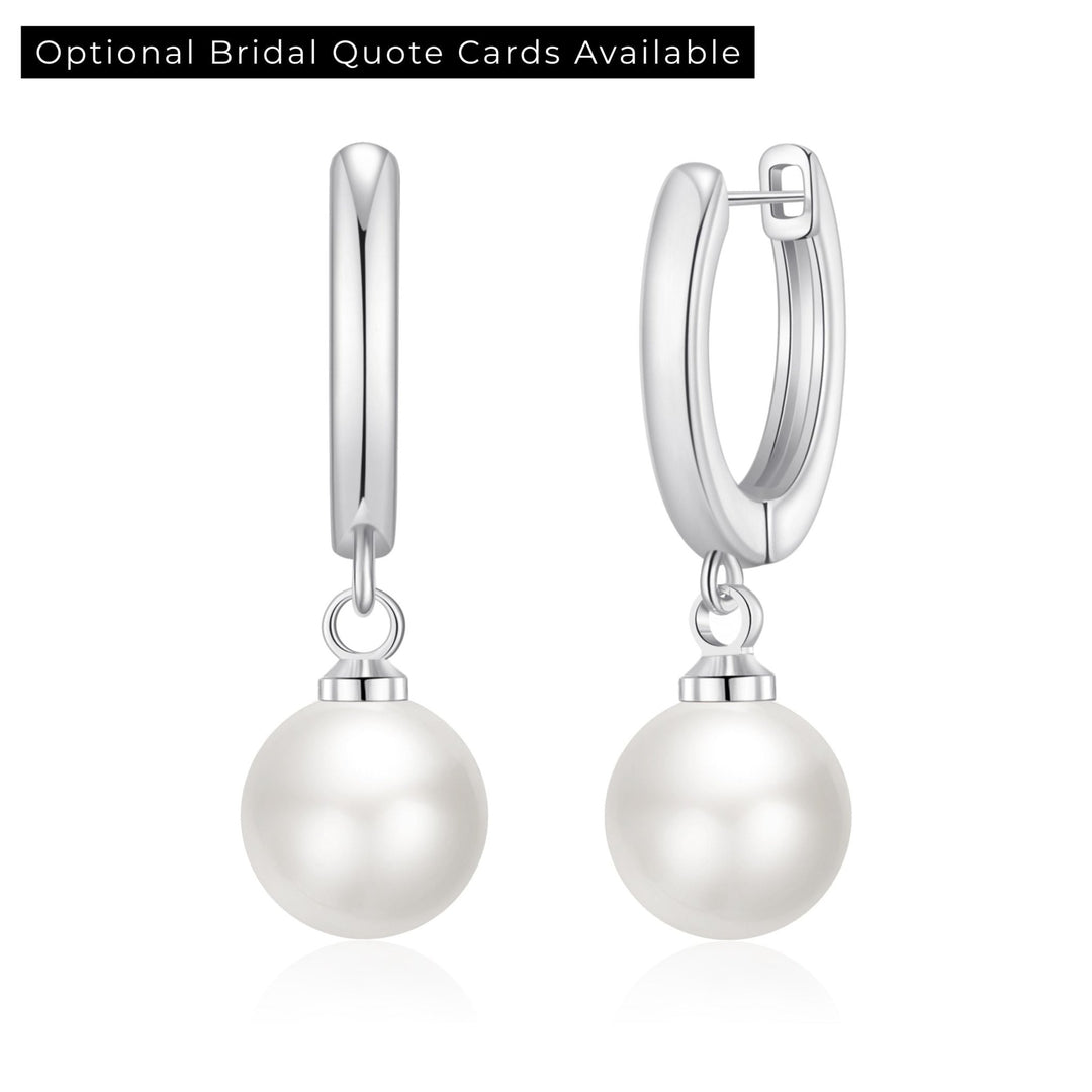 Silver Plated Pearl Drop Bridal Hoop Earrings - Philip Jones Jewellery