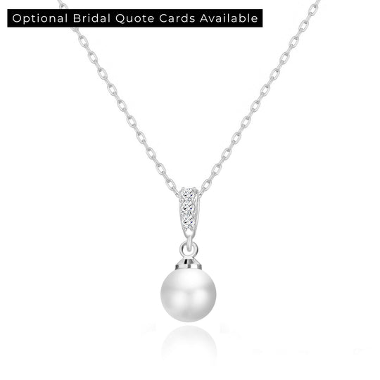 Silver Plated Pearl Drop Bridal Necklace Created with Zircondia® Crystals - Philip Jones Jewellery