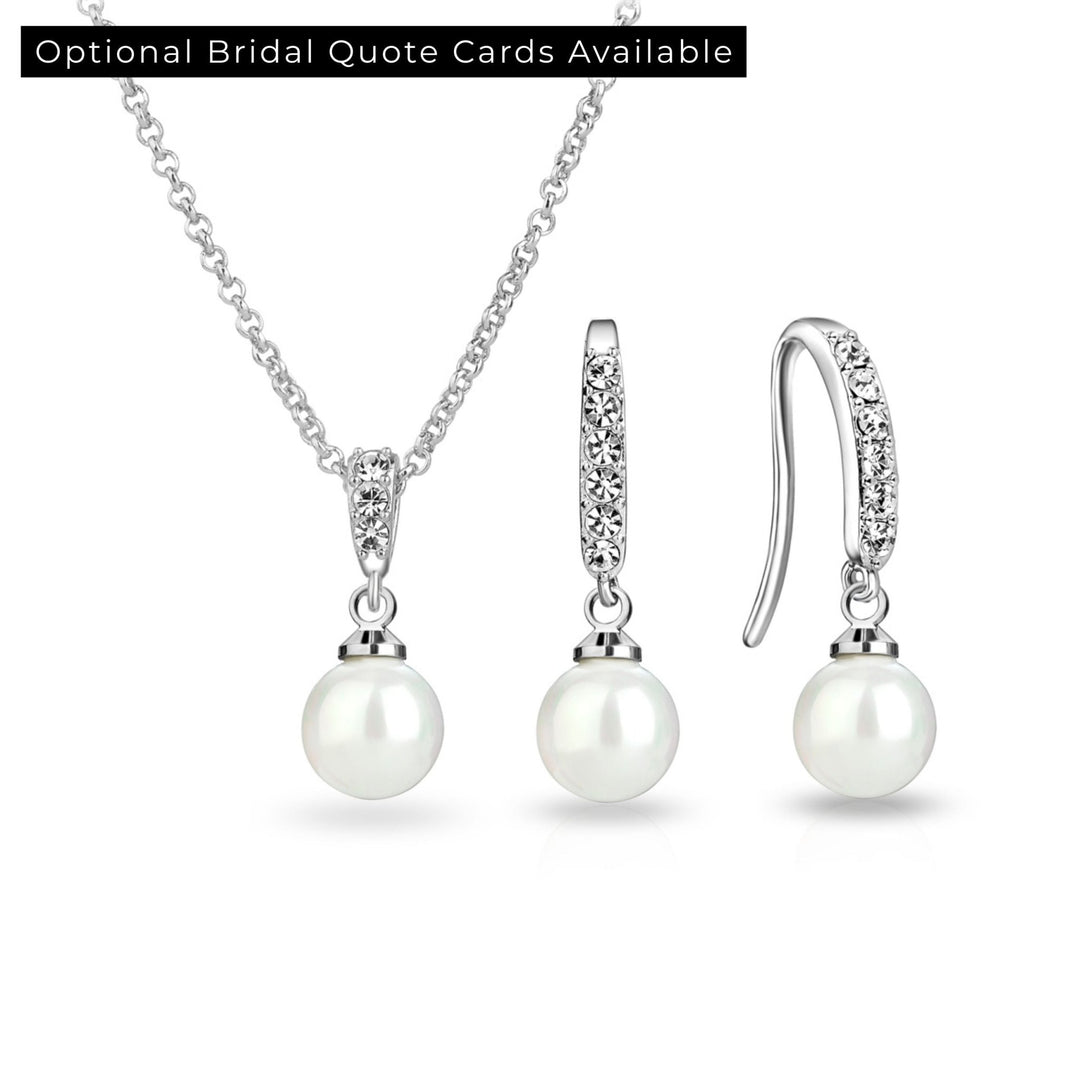 Silver Plated Pearl Drop Bridal Set Created with Zircondia® Crystals - Philip Jones Jewellery