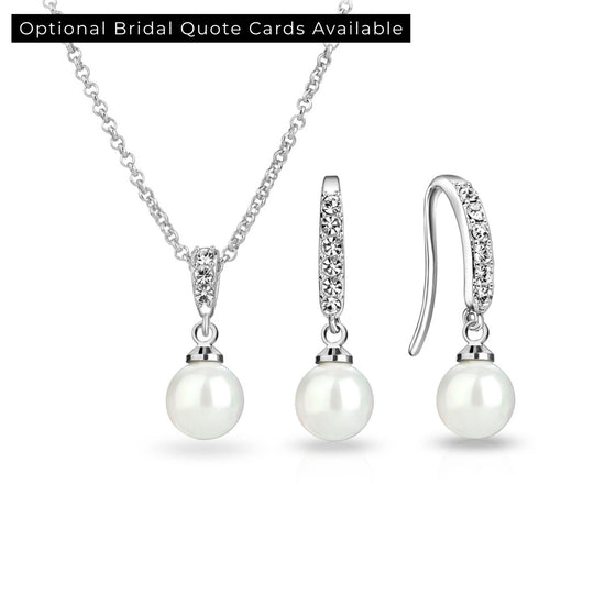Silver Plated Pearl Drop Bridal Set Created with Zircondia® Crystals - Philip Jones Jewellery