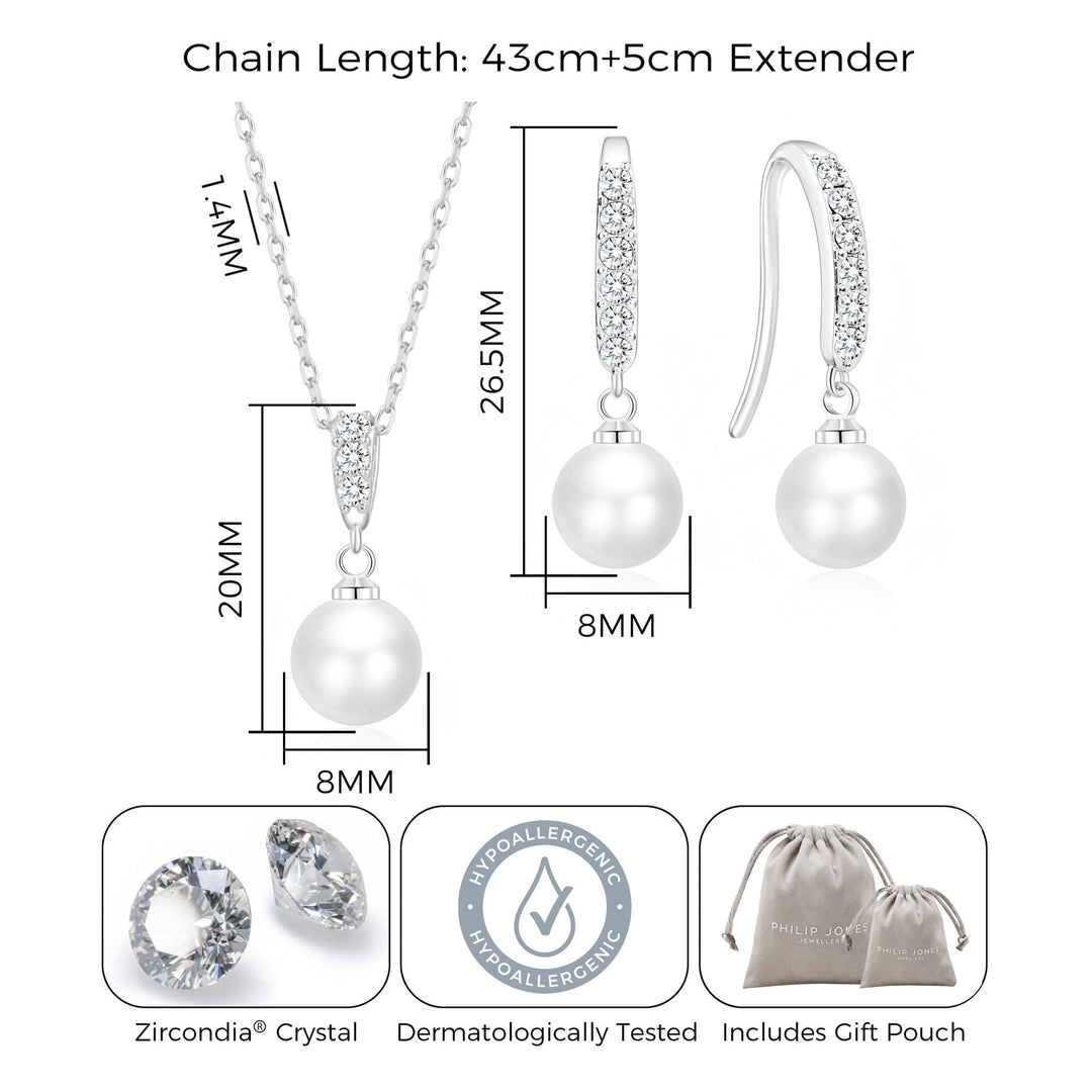 Silver Plated Pearl Drop Bridal Set Created with Zircondia® Crystals - Philip Jones Jewellery