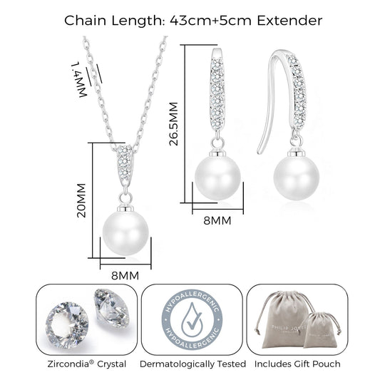 Silver Plated Pearl Drop Bridal Set Created with Zircondia® Crystals - Philip Jones Jewellery
