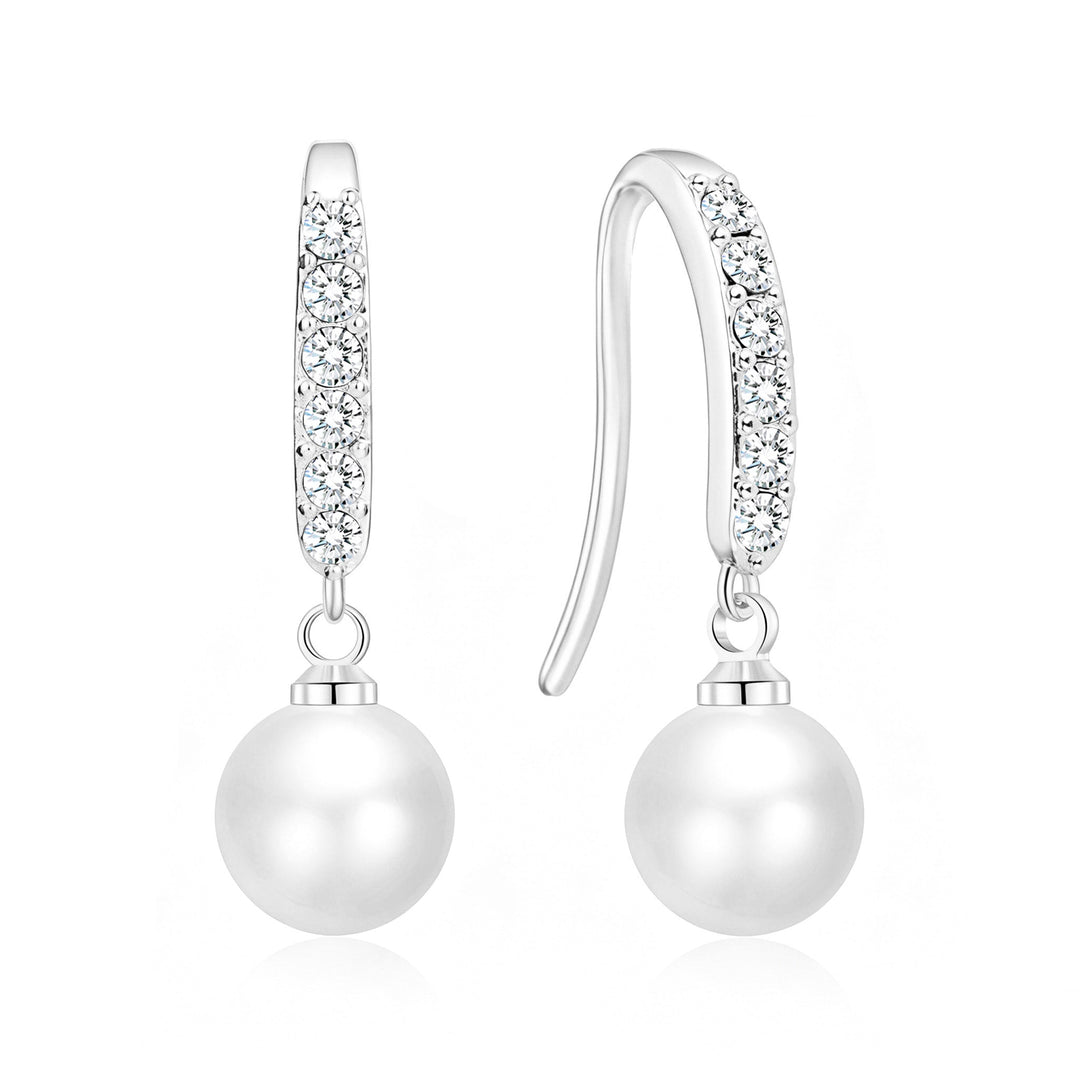 Silver Plated Pearl Drop Earrings Created with Zircondia® Crystals - Philip Jones Jewellery