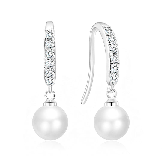 Silver Plated Pearl Drop Earrings Created with Zircondia® Crystals - Philip Jones Jewellery
