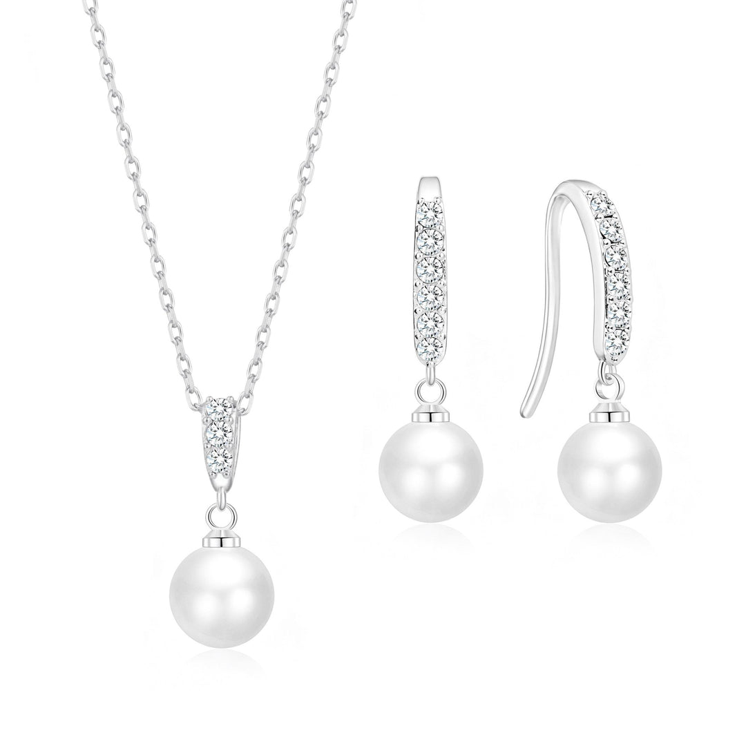 Silver Plated Pearl Drop Set Created with Zircondia® Crystals - Philip Jones Jewellery
