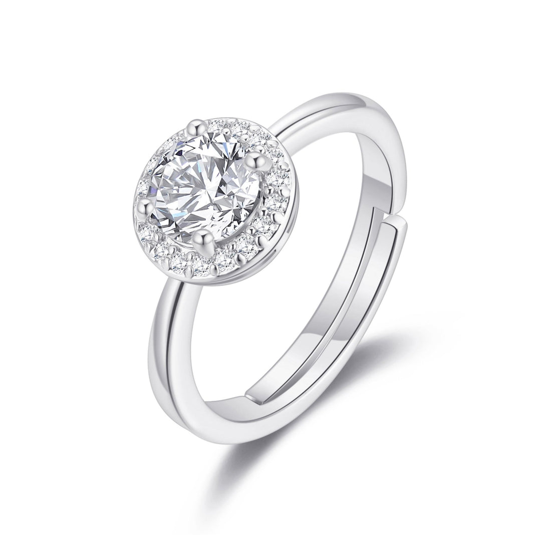 Silver Plated Round Halo Ring Created with Zircondia® Crystals - Philip Jones Jewellery