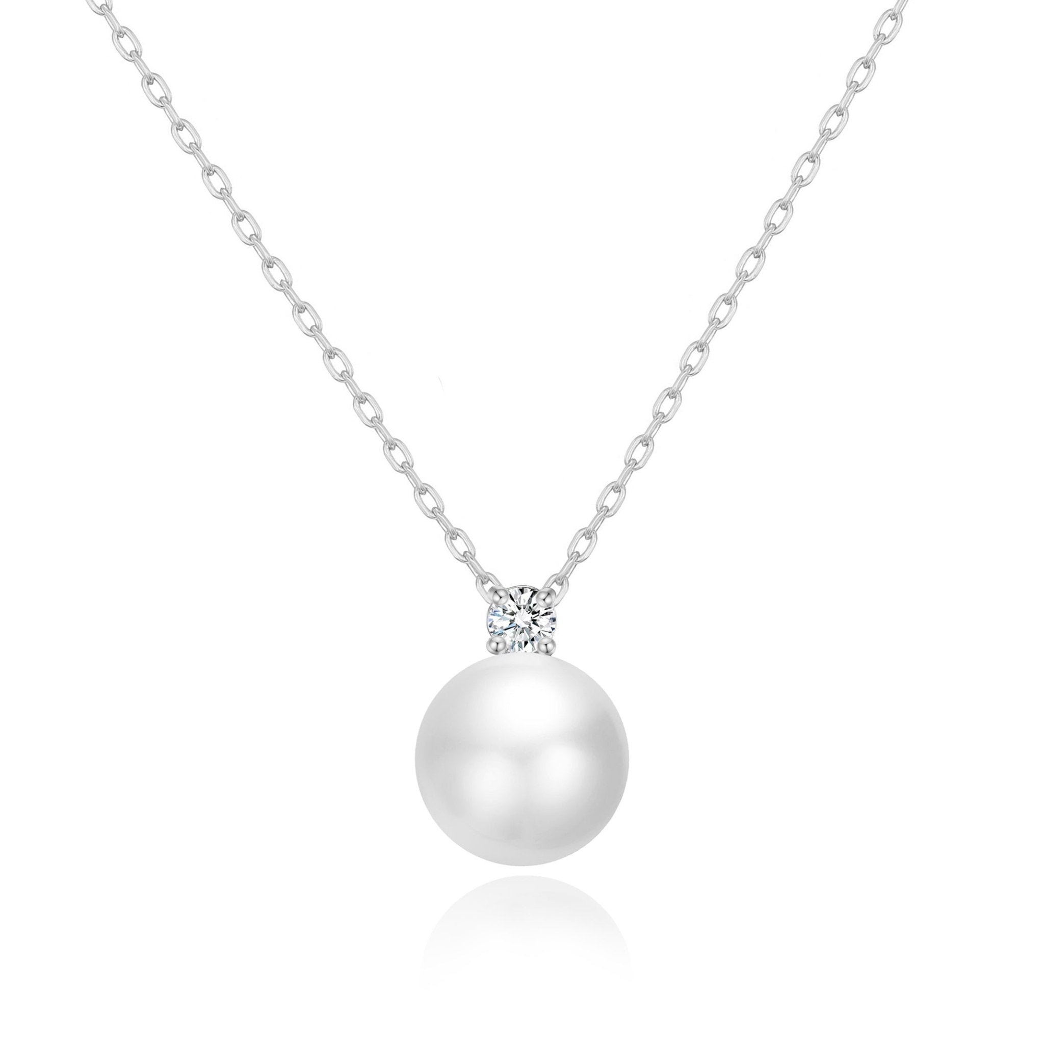 Silver Plated Round Shell Pearl Necklace Created with Zircondia® Crystals - Philip Jones Jewellery