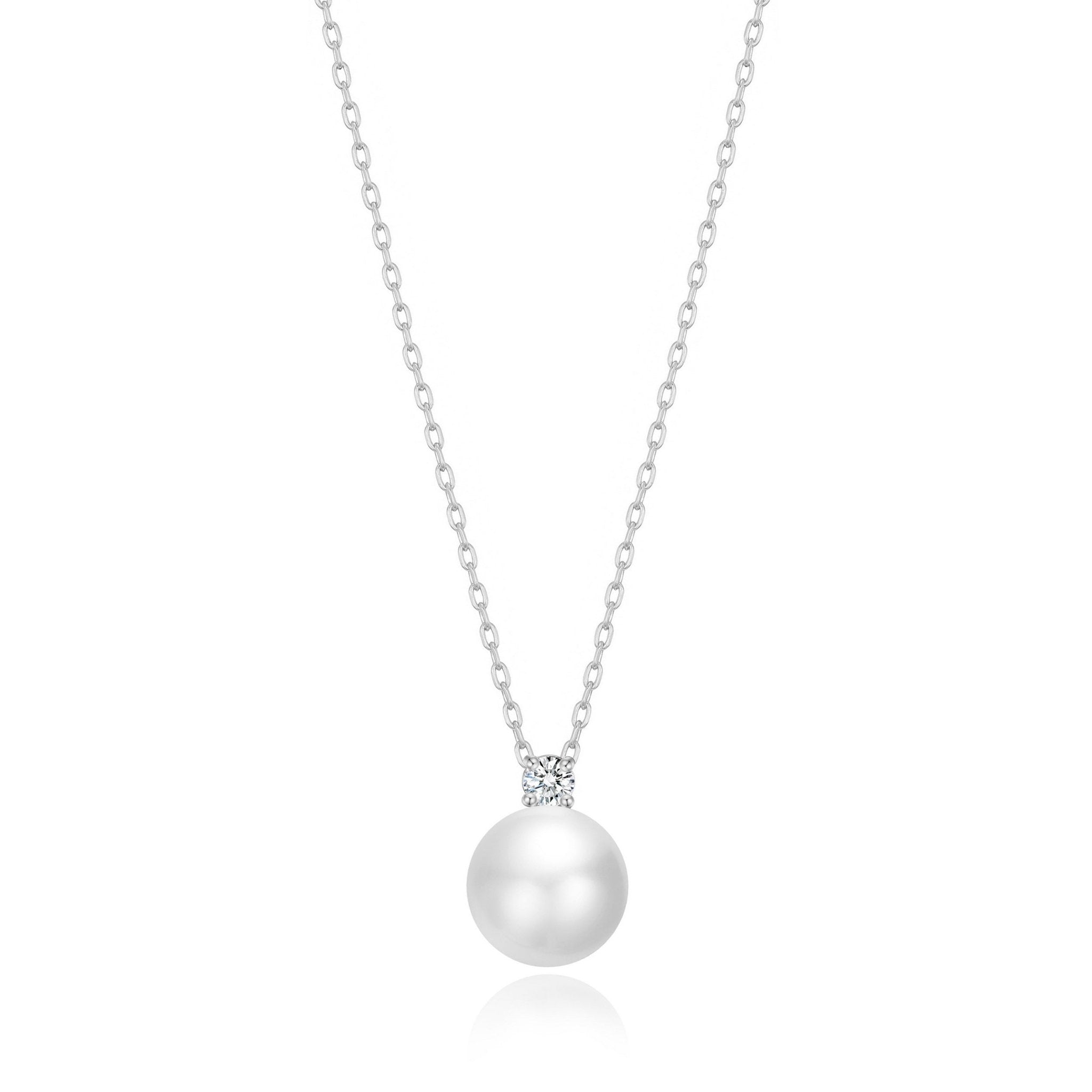 Silver Plated Round Shell Pearl Necklace Created with Zircondia® Crystals - Philip Jones Jewellery