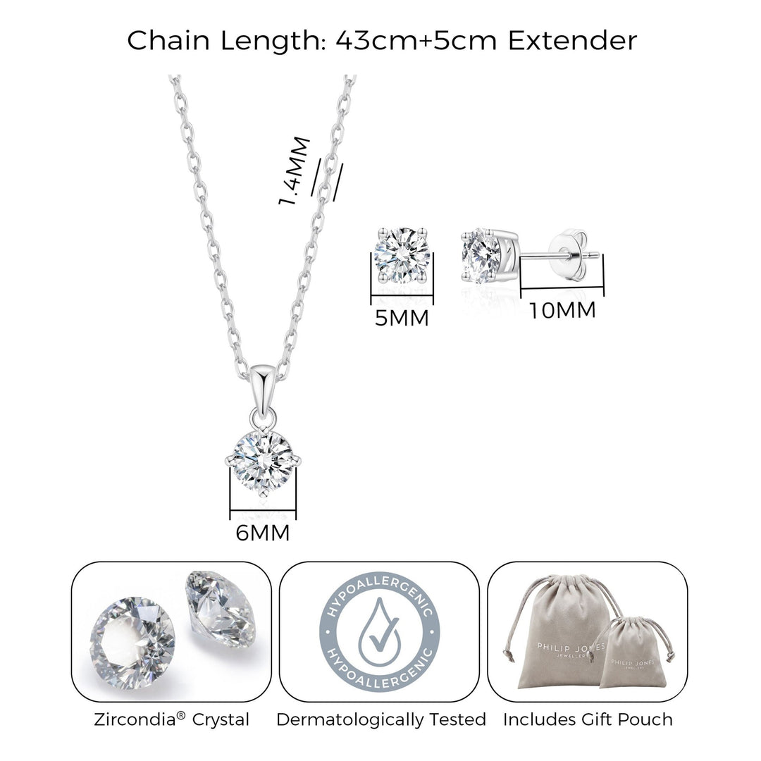 Silver Plated Round Solitaire Bridal Set Created with Zircondia® Crystals - Philip Jones Jewellery