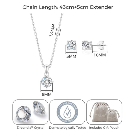 Silver Plated Round Solitaire Bridal Set Created with Zircondia® Crystals - Philip Jones Jewellery