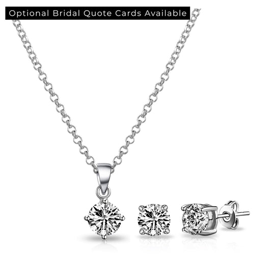 Silver Plated Round Solitaire Bridal Set Created with Zircondia® Crystals - Philip Jones Jewellery