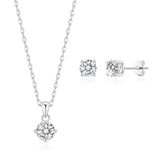 Silver Plated Round Solitaire Set Created with Zircondia® Crystals - Philip Jones Jewellery