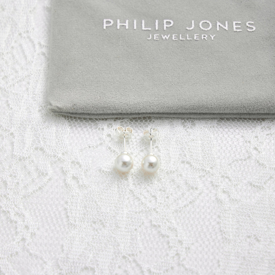 Silver Plated Shell Pearl Bridal Earrings - Philip Jones Jewellery