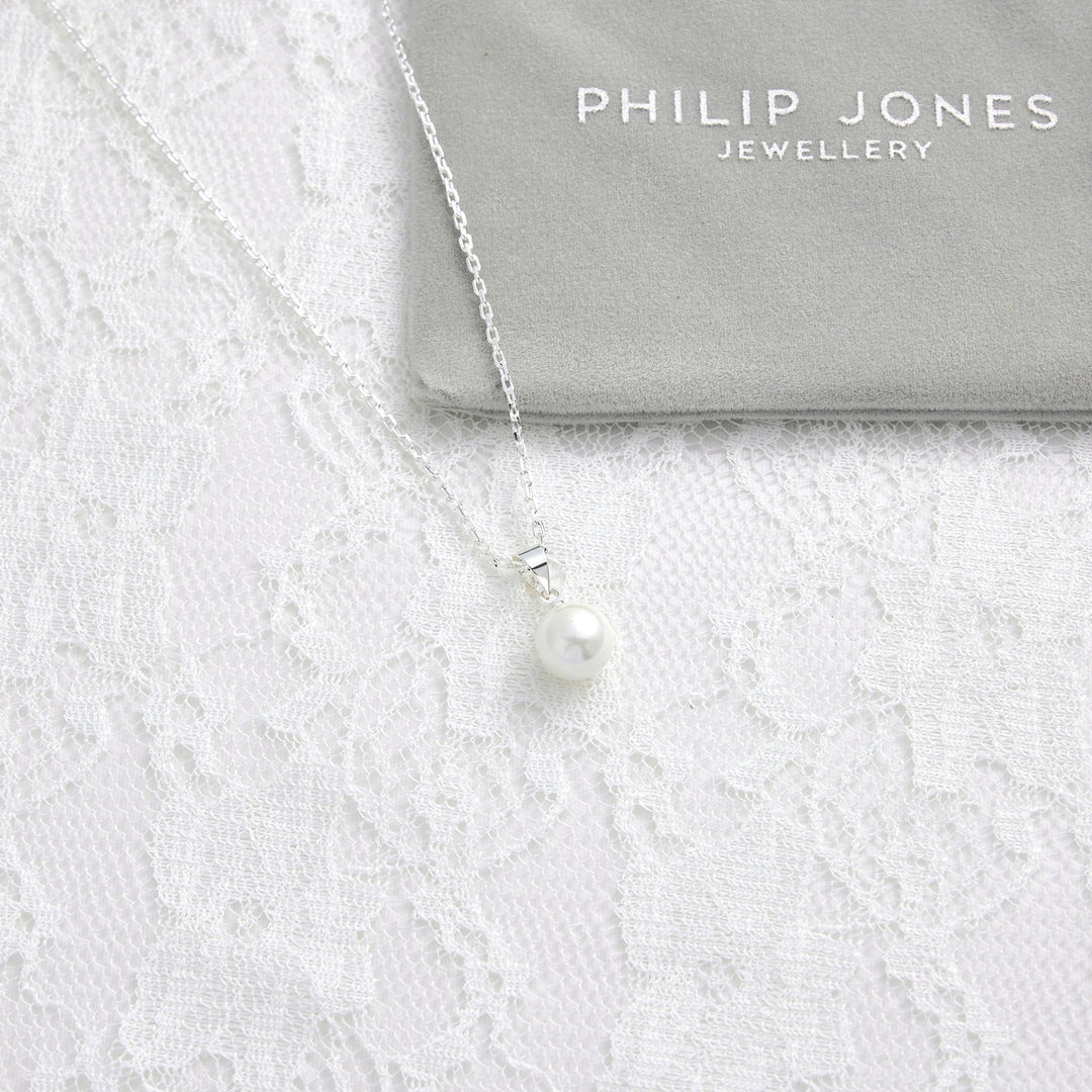 Silver Plated Shell Pearl Bridal Necklace - Philip Jones Jewellery