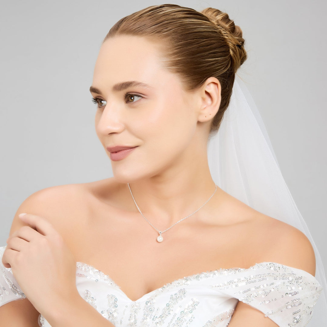 Silver Plated Shell Pearl Bridal Necklace - Philip Jones Jewellery