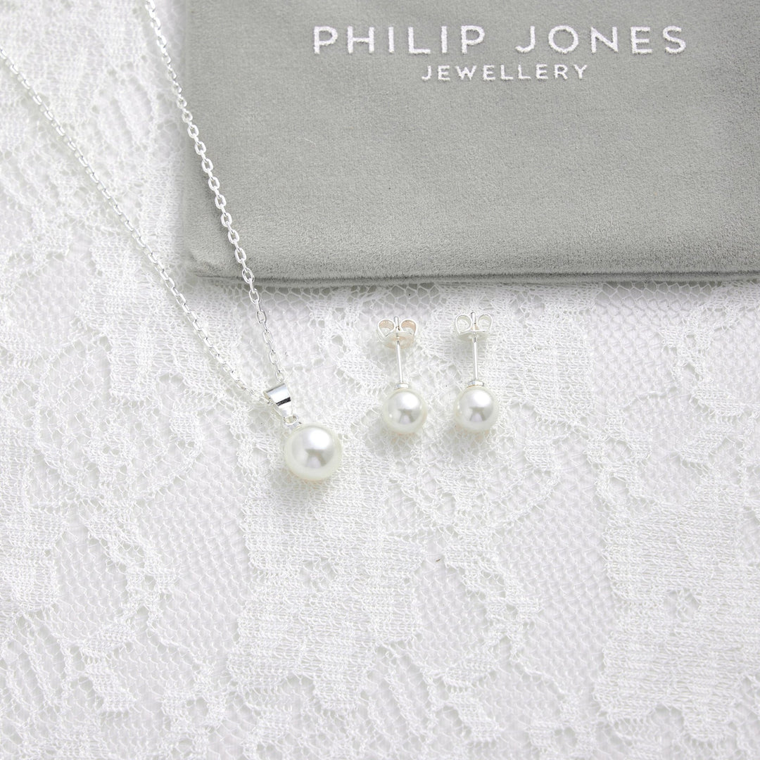 Silver Plated Shell Pearl Bridal Set - Philip Jones Jewellery
