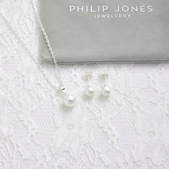 Silver Plated Shell Pearl Bridal Set - Philip Jones Jewellery