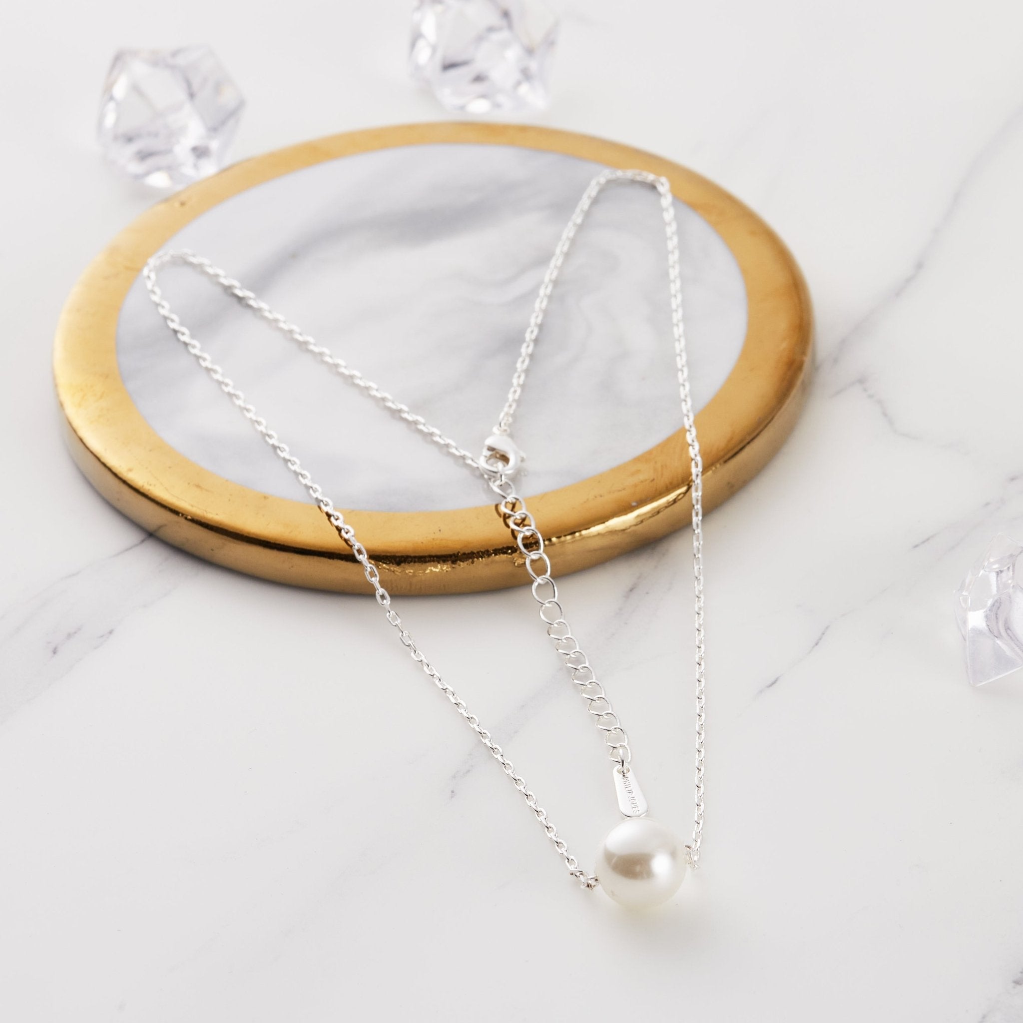 Silver Plated Single Pearl Necklace - Philip Jones Jewellery