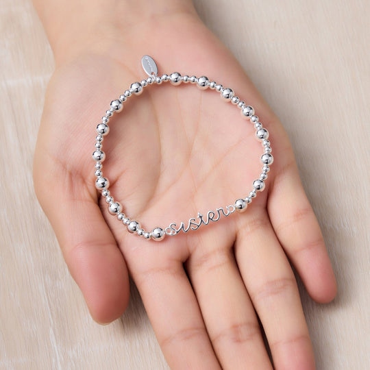Silver Plated Sister Beaded Stretch Bracelet - Philip Jones Jewellery