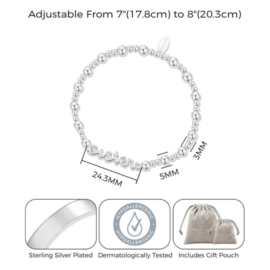 Silver Plated Sister Beaded Stretch Bracelet - Philip Jones Jewellery